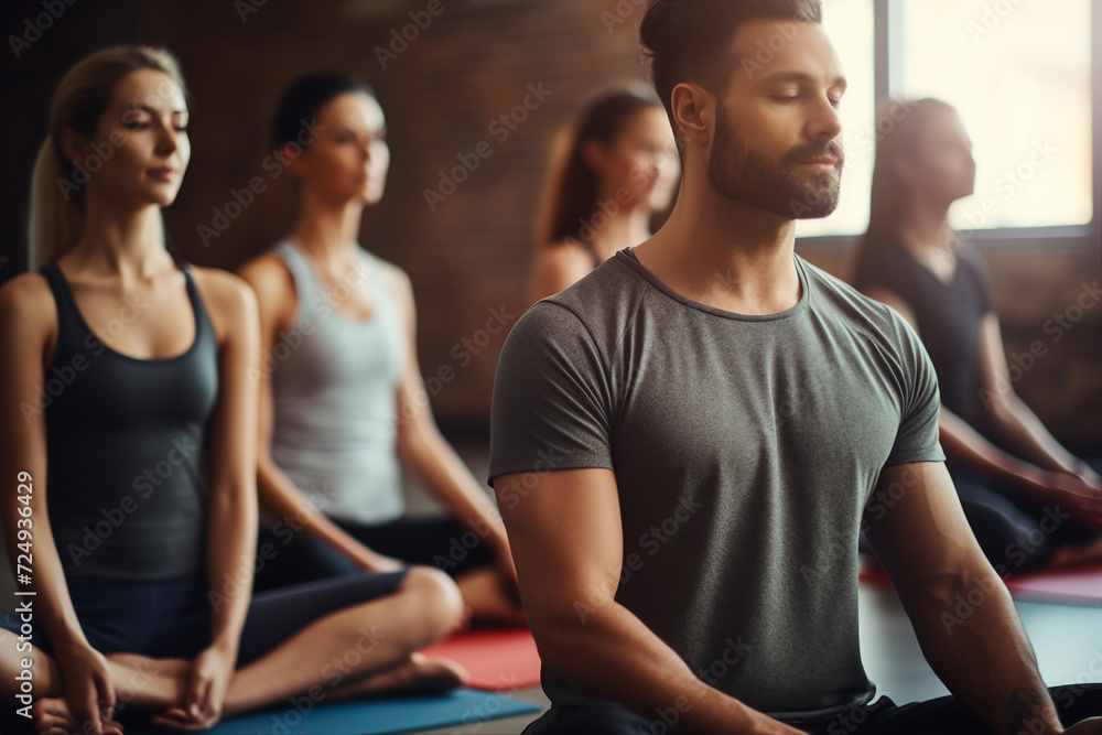 Generative AI picture of person yoga coach on morning meditation in lotus pose Generative AI picture of person yoga coach on morning meditation in lotus pose