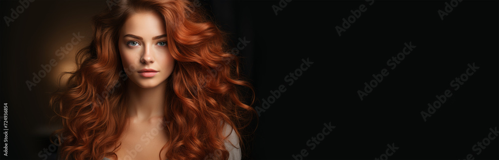 Fototapeta premium beautiful woman on dark background, space for text, advertising