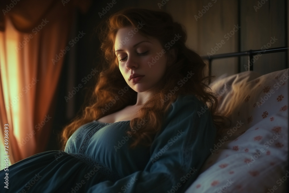 Ai generated picture of pregnant charming woman sleeping in comfort bad at home Ai generated picture of pregnant charming woman sleeping in comfort bad at home