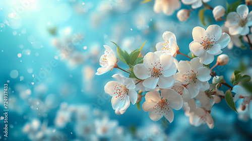 Branches of a blossoming apricot tree with soft focus in the sunlight  a beautiful spring floral image.