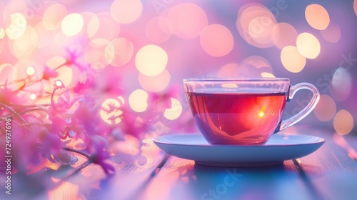 A cup of tea on bokeh background