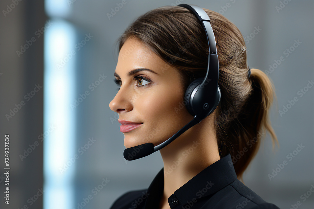 Professional worker Female operator giving advice to customer Generative Ai pic Professional worker Female operator giving advice to customer Generative Ai pic