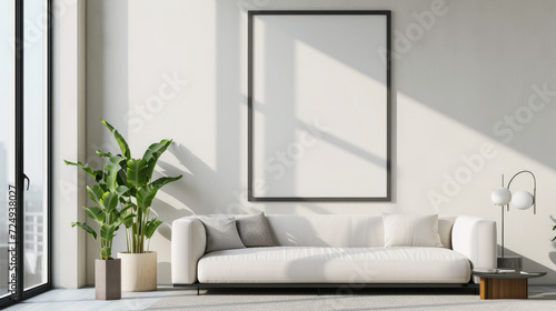 Frame mockup, Living room wall poster mockup. Interior mockup with house background. Modern interior design. 3D render © Cedric