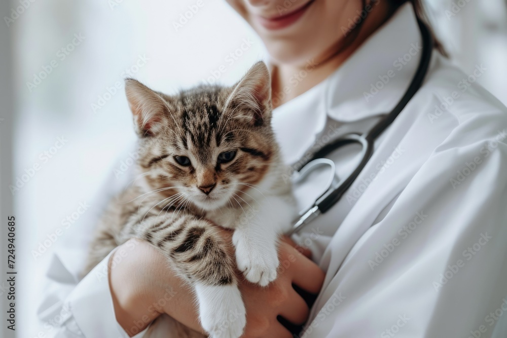 cat kitten in the doctor's arms. veterinary medicine treat pets. love to the animals cat kitten in the doctor's arms. veterinary medicine treat pets. love to the animals