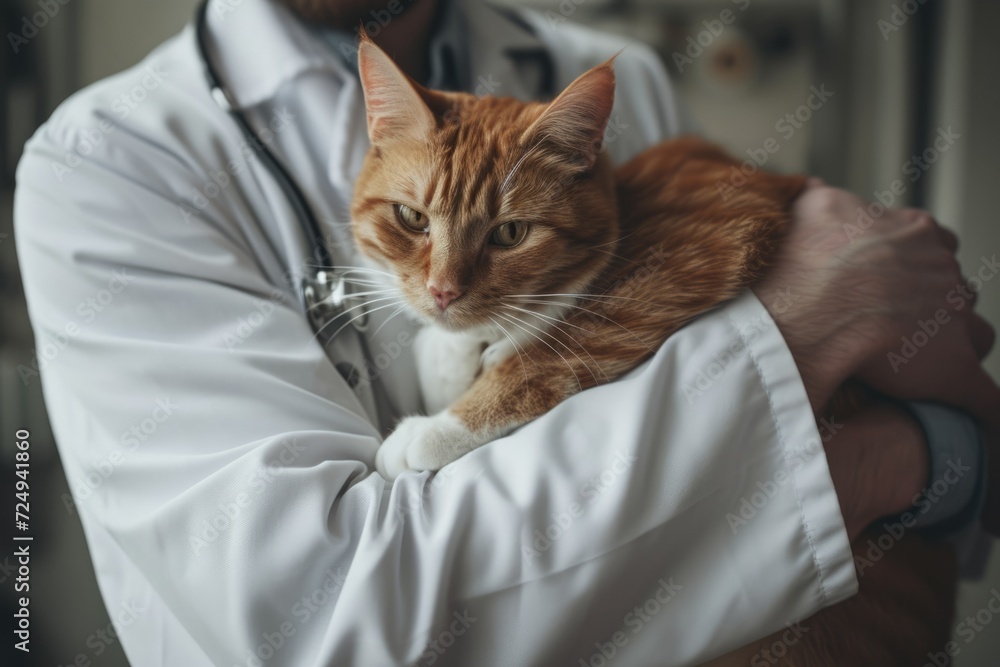 cat kitten in the doctor's arms. veterinary medicine treat pets. love to the animals cat kitten in the doctor's arms. veterinary medicine treat pets. love to the animals