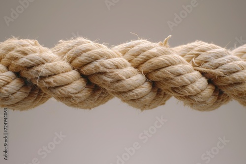 Close up of a thick rope against a gray background photo