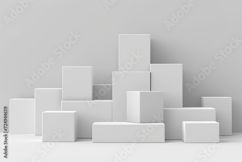 White geometric shapes composition. Minimal abstract background. 3d rendering.