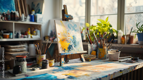 An artistic painting session in a bright inspiring studio. © Luca