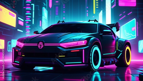 car neon style ai generated