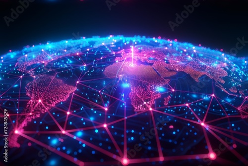 A digital representation of planet Earth with glowing connection lines