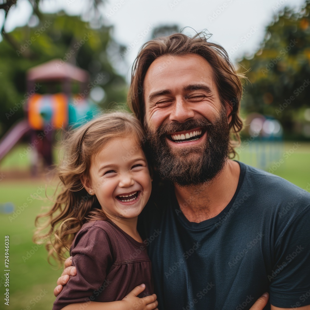 Happy father and daughter laughing together in the park Happy father and daughter laughing together in the park