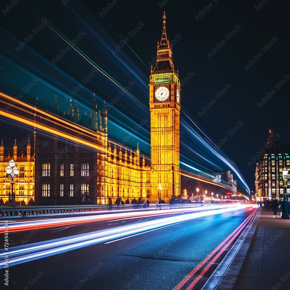 Night view of the Palace of Westminster and Big Ben in London, England