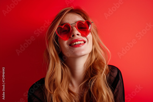 Studio portrait of a cool young woman posing wearing heart shaped love sunglasses