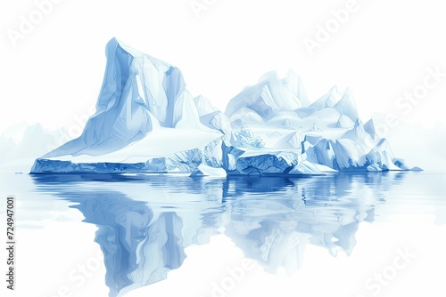 Arctic Icebergs and Reflections: A Cool Toned Digital Illustration of Polar Regions © Rade Kolbas