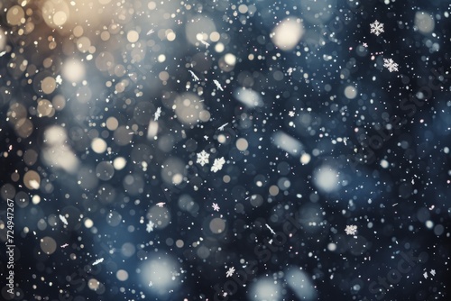 Winter Snowflakes Falling on Dark Blue Background