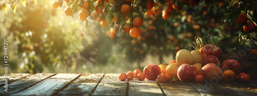 some fruit in a table in the garden with sunlight in 