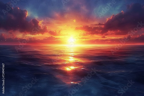 A Vivid Sunset Over the Ocean