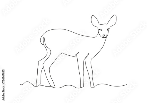Deer in continuous line art drawing style. One line continuous deer. Line art outline vector illustration
