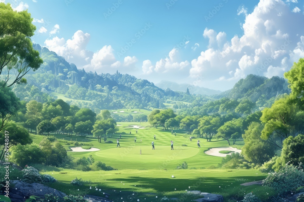 Golf course with mountains in the background