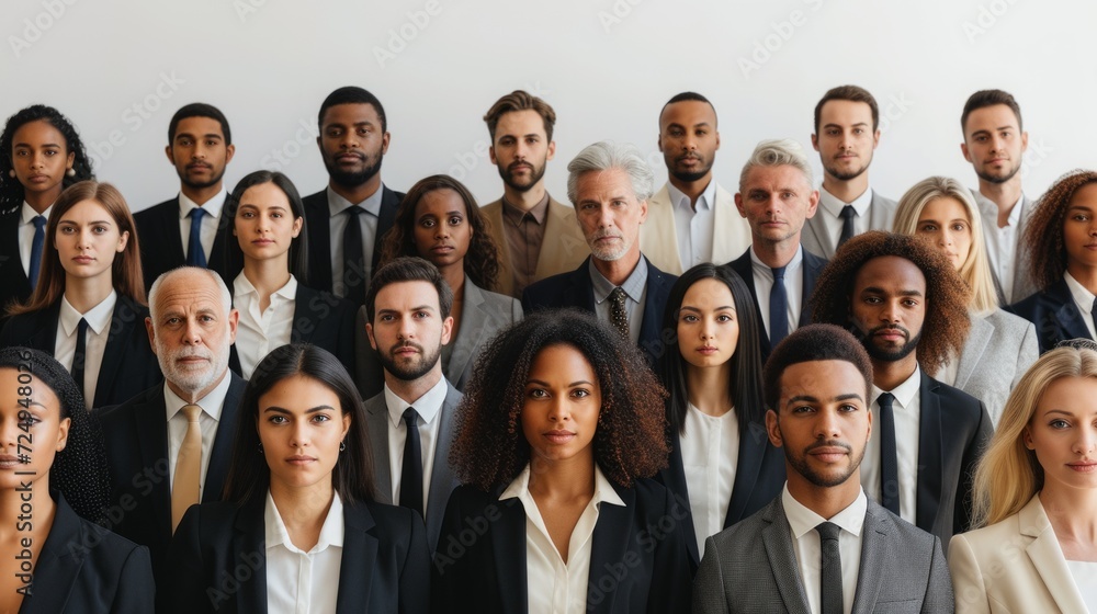 Multi-ethnic business team standing together in a group Multi-ethnic business team standing together in a group