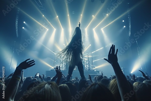 Rock concert with long haired female singer on stage