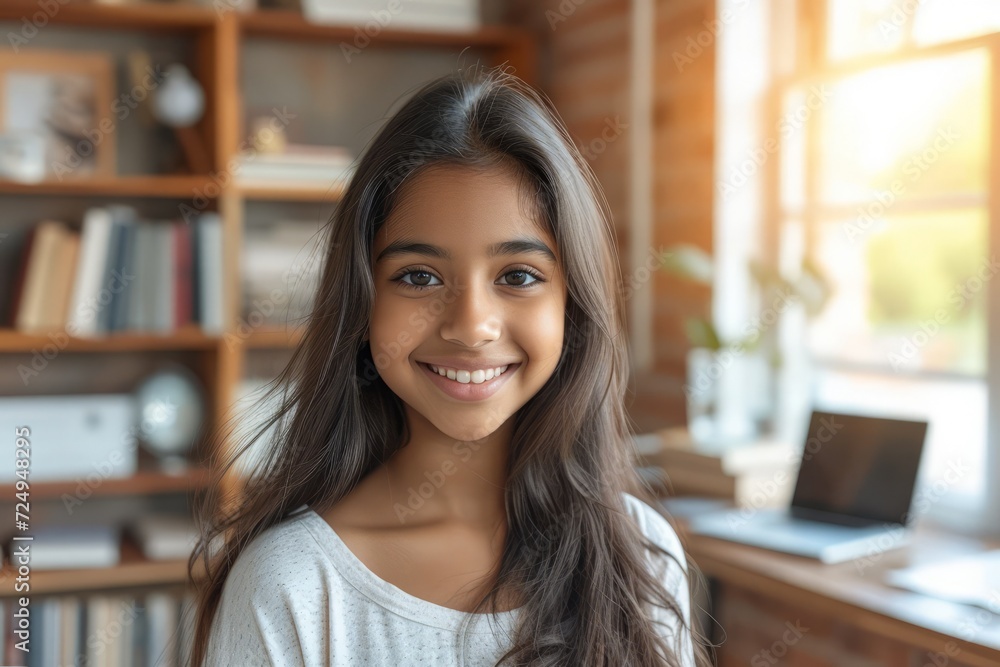Portrait of a smiling Indian girl in a library Portrait of a smiling Indian girl in a library