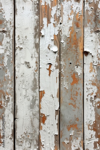 Old Weathered Wooden Fence Texture with Peeling White Paint