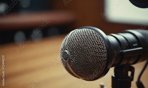 Stage Elegance: Vintage Mic Centered in Mesmerizing Bokeh Lights photo