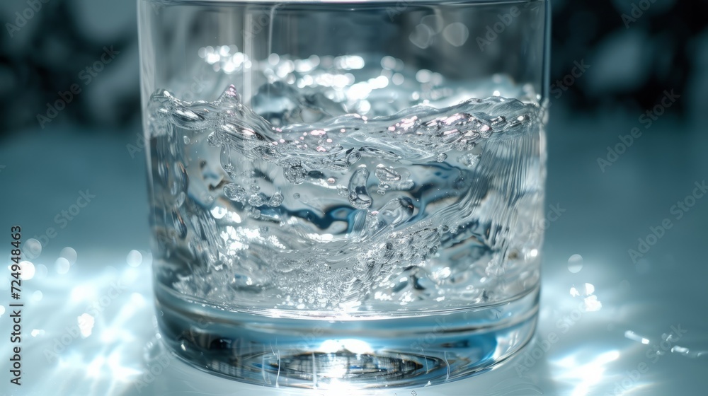 Transparent glass filled with water on a blue background Transparent glass filled with water on a blue background
