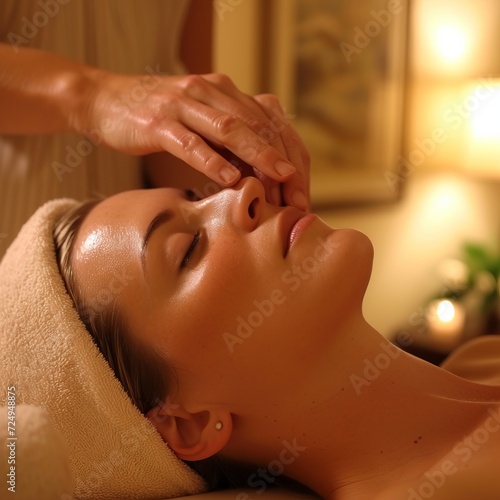 Relaxing facial massage with closed eyes