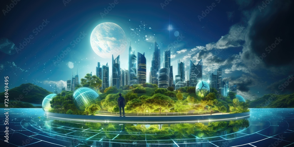sustainability futuristic energy tehcnology concept, engineer use technology to protect, prevent environment issues, that has been produced sustainability in mind, Esg, circular economy net zero