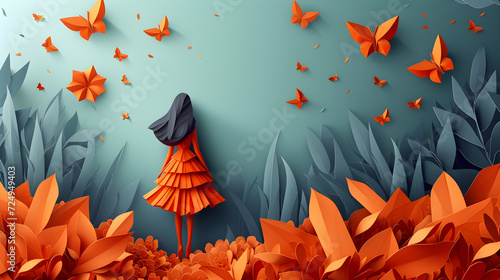 International Day for the Elimination of Violence Against Women poster in origami style, promoting awareness and activism photo