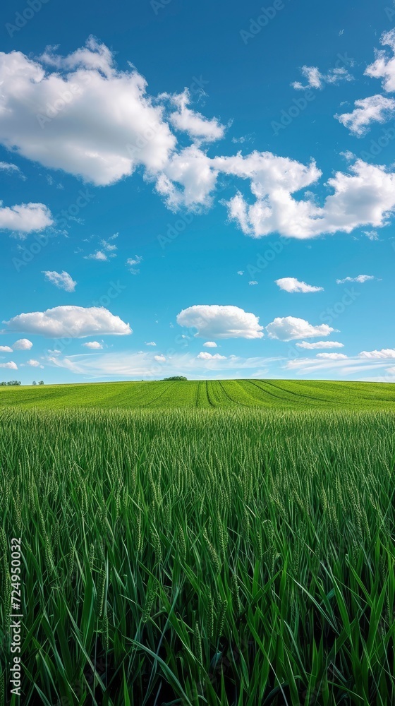 Green grass field against cloud and blue sky Green grass field against cloud and blue sky