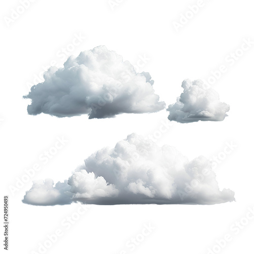 White clouds on sky in a group, Isolated on Transparent Background, PNG