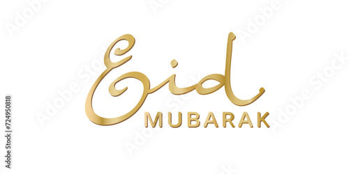 Eid mubarak hand drawn calligraphy. Golden shiny Eid word on transparent background. Arabic style lettering. For Ramadan, Eid Adha and muslim holidays banners, cards, social media posts. Vector.
