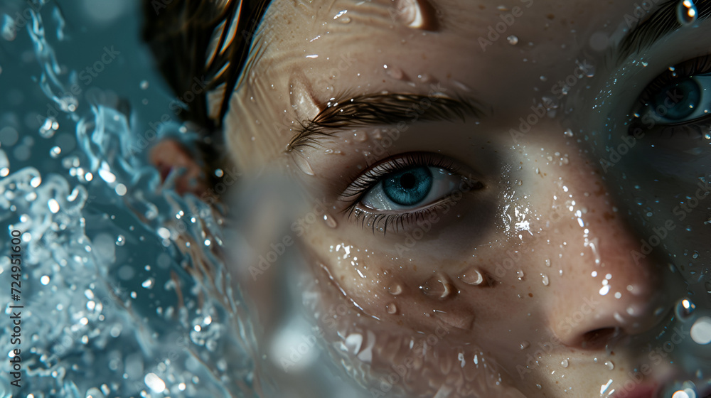 Breathtaking swimmer's pause! Close-up shot captures serene breath moments, water droplets convey calmness in the midst of exertion. Breathtaking swimmer's pause! Close-up shot captures serene breath moments, water droplets convey calmness in the midst of exertion.