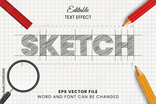 Pencil sketch editable vector text effect