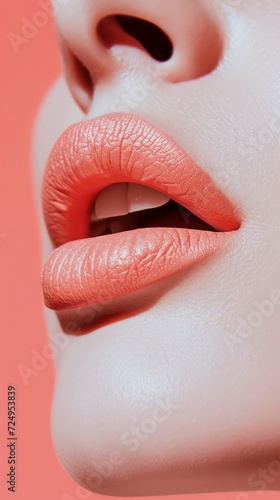 Peach fuzzy Color lipstick on lips