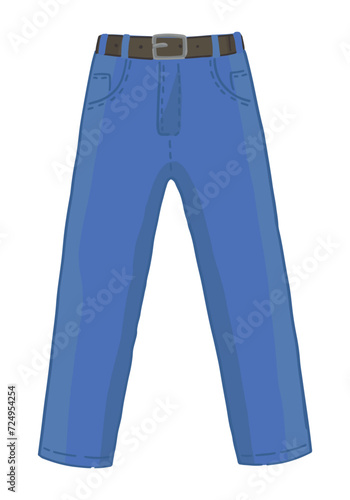 Doodle of jeans. Clip art of denim apparel. Cartoon vector illustration clipart isolated on white.