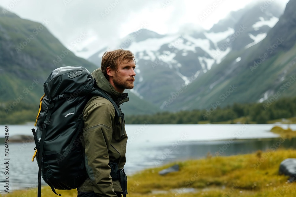 Male model as an adventure guide in remote wilderness areas Male model as an adventure guide in remote wilderness areas