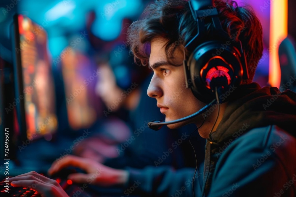 Male model training as a professional e-sports gamer Male model training as a professional e-sports gamer