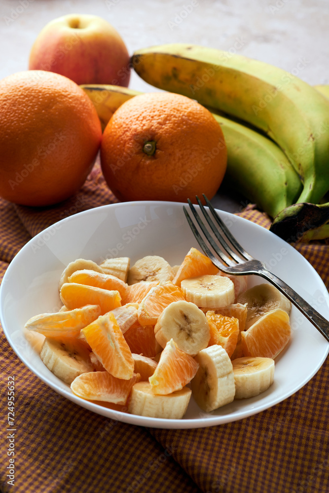 Fruit salad, orange, banana and apple Fruit salad, orange, banana and apple