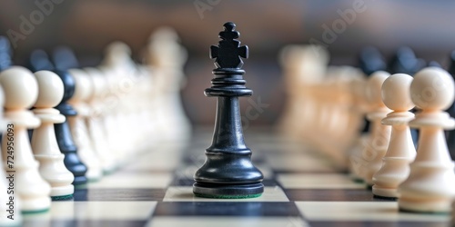 A Lone Black King Pawn Positioned in the Center Surrounded by White Chess Pieces