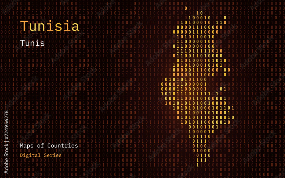 Vecteur Stock Tunisia Map Shown in Binary Code Pattern. TSMC. Matrix