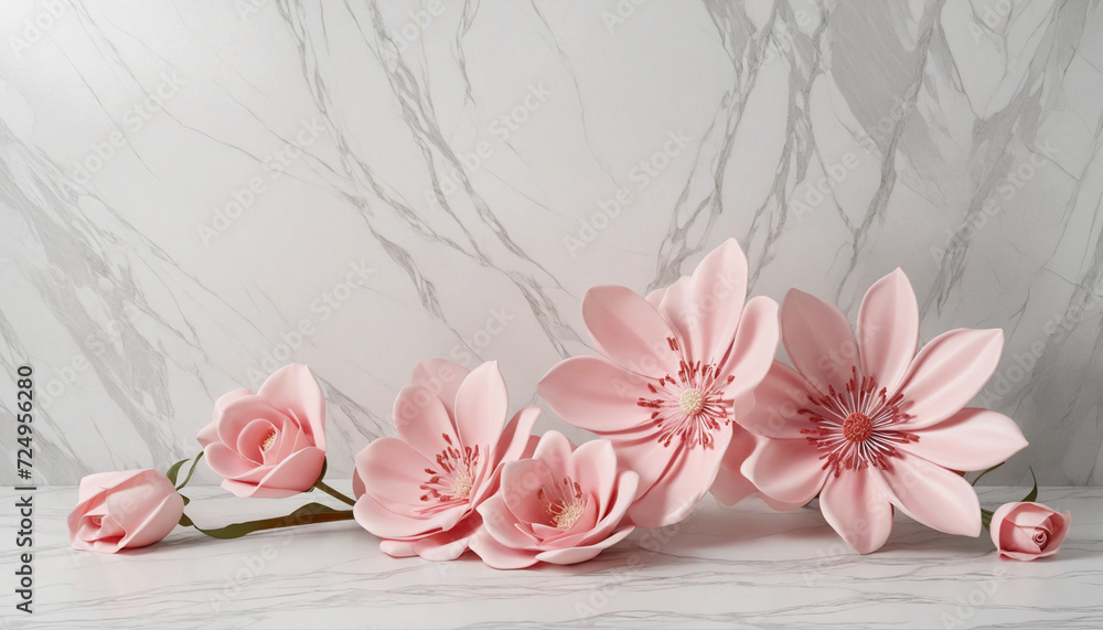 3d wallpaper pink flower luxury silk on marble background print 3d wallpaper pink flower luxury silk on marble background print