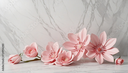 3d wallpaper pink flower luxury silk on marble background print 