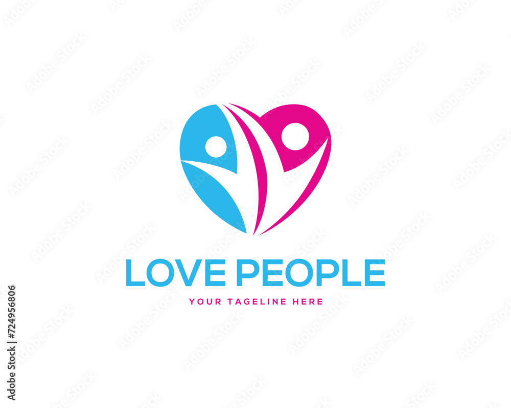Heart and people symbol logo design concept vector template illustration.