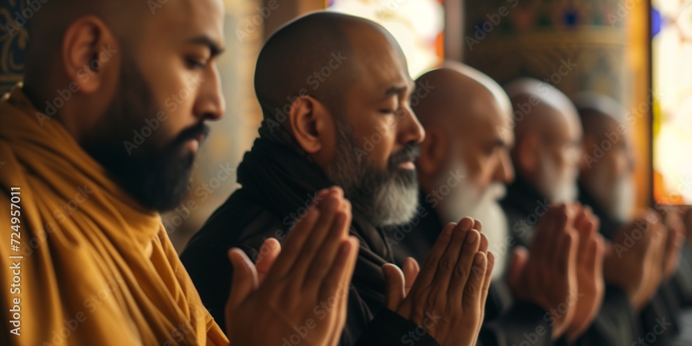 Fototapeta premium Islam Christianity and Buddhism praying together