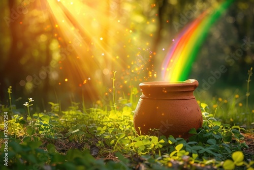 St. Patrick's Day. The symbols of the holiday are a pot with Rainbow