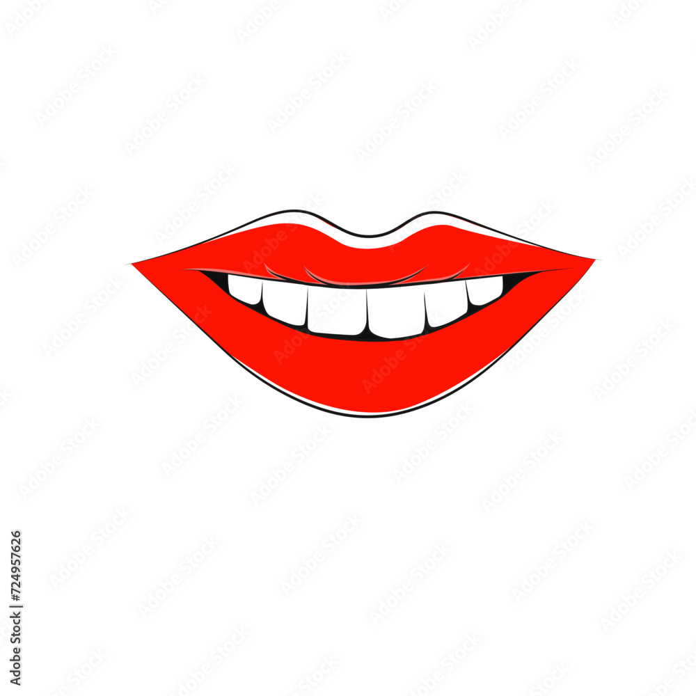 Woman's mouth smiling, intense red lips. Woman's mouth smiling, intense red lips.